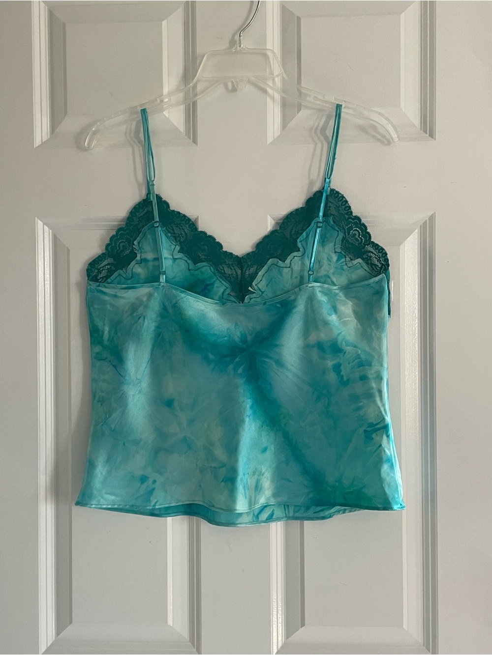 Valerie Stevens Cami Top Medium Turquoise Tie Dye Lace Trim Mermaidcore Fairy - Picture 3 of 8